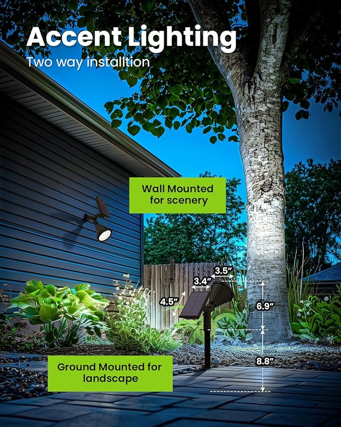 Solar Spot Lights Outdoor Waterproof IP65, Flag Pole Light Solar Powered Spot Lights, Landscape Lighting Spotlights for Tree, House, Yard, Backyard, Garden Decorations-2 Pack