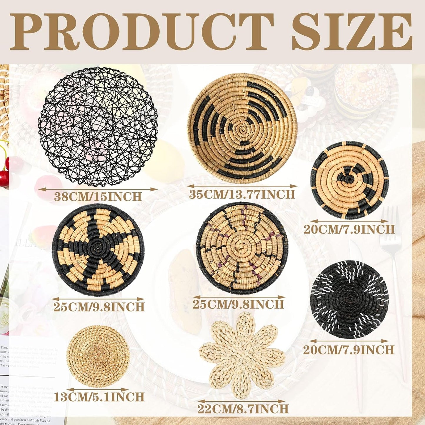 Tatuo 11 Pcs Boho Wall Basket Decor Decorative Bulrush Woven Basket Wall Decor Art Round Farmhouse Hanging Baskets for Kitchen Rustic Home Summer Decorations, Multi Sizes(Fresh)