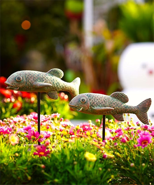 Outdoor Koi Fish Statues 2Pack: Garden Sculpture Ornaments Pond Decor for Yard Lawn Patio Porch Outside Decorative Gifts for Grandma Women Mom