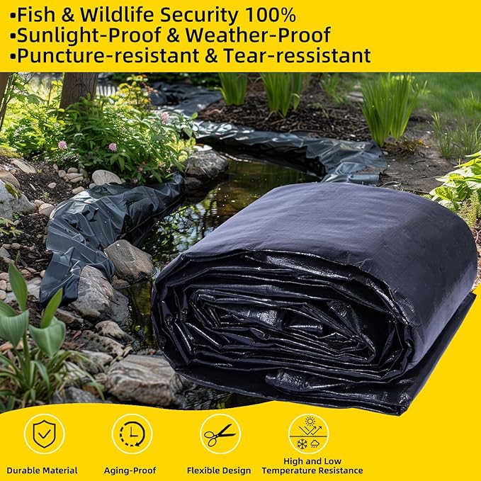 TEZONG Pond Liner,5x8Ft Pond Liners for Outdoor,28Mil PE Black Koi Fish Pond Liners,Reinforced Pond Underlayment for Water Garden,Waterfall,Fountain