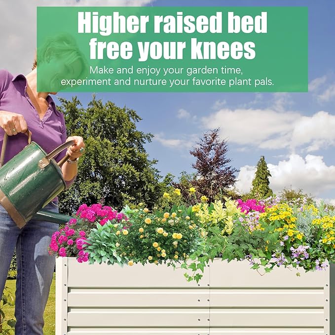 SnugNiture Galvanized Raised Garden Bed 6x3x2FT Outdoor Large Metal Planter Box Steel Kit for Planting Vegetables, Flowers, Beige White