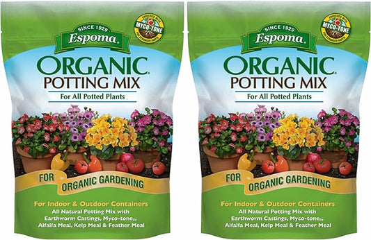 Espoma Organic Potting Soil Mix - All Natural Potting Mix For All Indoor & Outdoor Containers Including Herbs & Vegetables. For Organic Gardening, 8qt. bag. Pack of 2