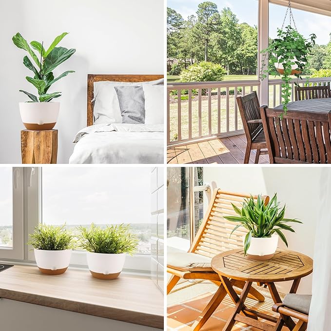 12/10/8 Inch Hanging Planter, Hanging Plastic Plant Self Watering Pot with Drainage Holes and Saucers, Hanging Baskets Flower Pots for Indoor Outdoor Garden Plants and Flowers,Set of 3-White