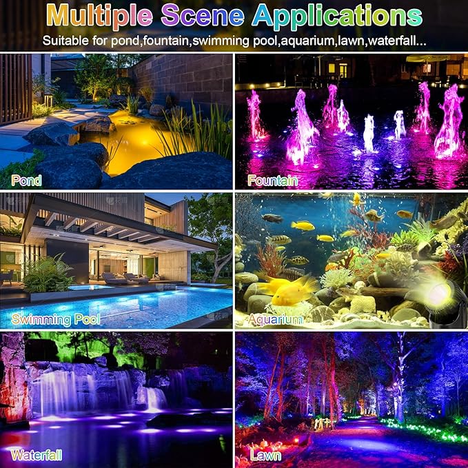 RGB Underwater Pond Lights, 20 Colors Dimmable Fountain Lights with Timer, IP68 Waterproof Underwater Submersible Led Lights with Remote Control for Outdoor Ponds Aquarium Garden Pool (Set of 4)