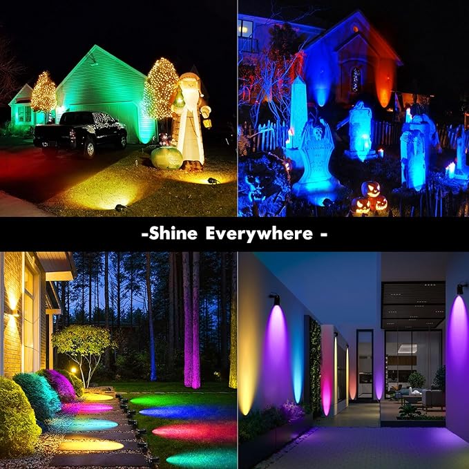 LemonBest Landscape Lighting - 6W RGB Color Changing Halloween Landscape Lights 120V Christmas Outdoor LED Spotlight with Remote Control Waterproof Spot Lights for Yard Garden Patio Driveway (1 Pack)