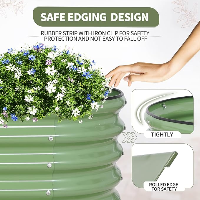 Galvanized Raised Garden Bed Outdoor- Raised Beds for Gardening| Metal Planter Box, Steel Raised Garden Bed Kit with Safety Edging and Gloves for Vegetables, Flower, Herbs (6x2x1.4FT, Green)