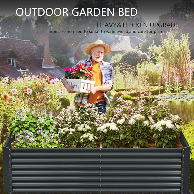 8x4x2ft Galvanized Raised Garden Bed Outdoor, Metal Garden Bed for Vegetables, Above Ground Garden Box for Flower, Steel Raised Beds for Gardening - Dark Gray