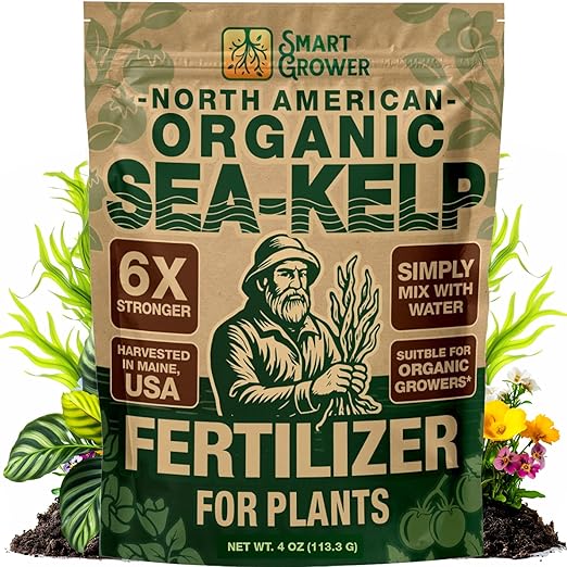 Organic Sea Kelp Fertilizer for Plants – Water-Soluble – Makes 100 Gallons – Kelp Meal Concentrate Plant Food – for Indoor Gardens, Hydroponics, Vegetables, Houseplants - Smart Grower - 4oz Bag