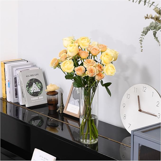 Clear Flower Vase, Non-breakable Vases, 5" W x 16" H, Acrylic Vase, Aesthetic Room Decor Cylindrical Modern Flower Vases for Table Centerpiece, Home Decor, Women Floral Arrangement Gift