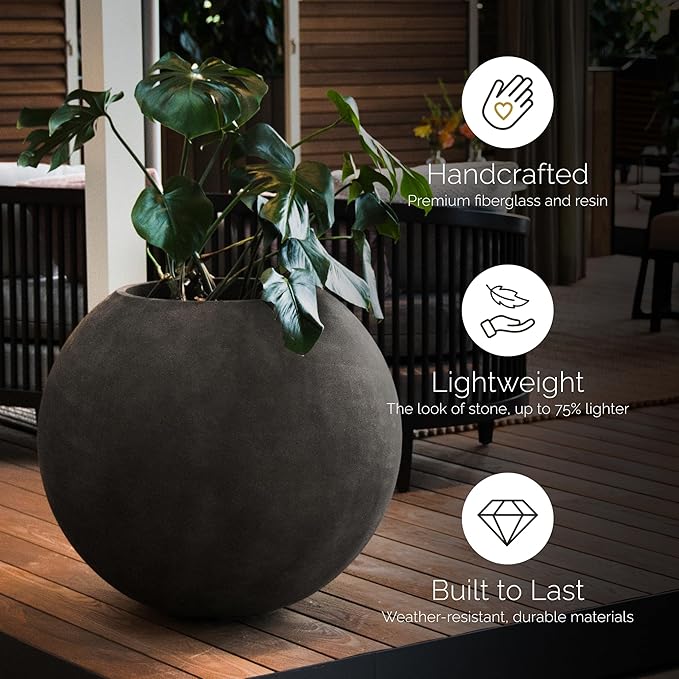 Orbo Globe Sphere Planter - 29.5 in x 29.5 in x 26.2 in - Grey Stone