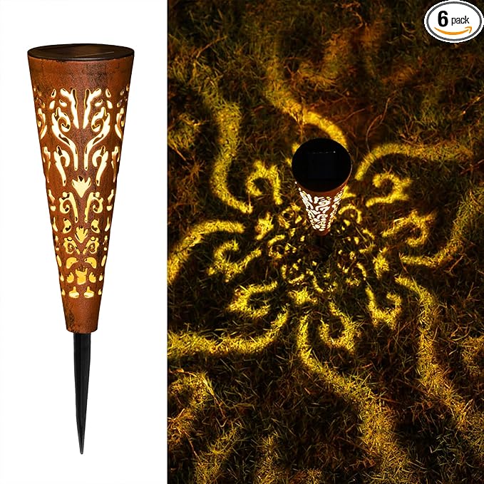 Go2garden 6Pcs Garden Solar Lights Outdoor Stakes Decorative Lighting for Yard, Pathway, Patio Decor Lawn Ornament (Red Copper)