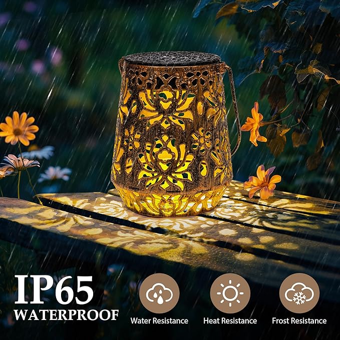 Solar Lanterns Outdoor Decor Waterproof,Flower Hanging Gifts for Women, Mom, Solar Garden Lights Metal Decoration for Outside,Yard, Patio,Garden,Porch,Pool