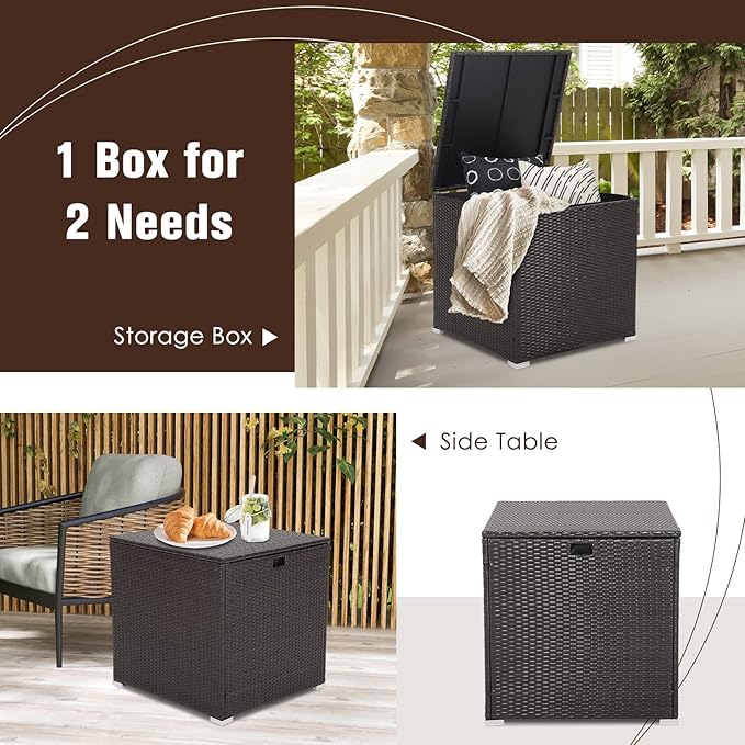 RELAX4LIFE Outdoor Storage Box 72-Gallon - Outside Wicker Storage Bin with Waterproof Zippered Liner, Gas Strut, Package Delivery Boxes for Outside, Accessories, Garden Tools Storage Deck Box