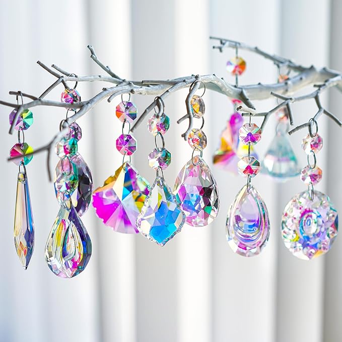 H&D HYALINE & DORA 10pcs Coloful Crystal Chandelier Lamp Lighting Drops Pendants Prisms Hanging Glass Prisms Parts Suncatcher Home Car Decor