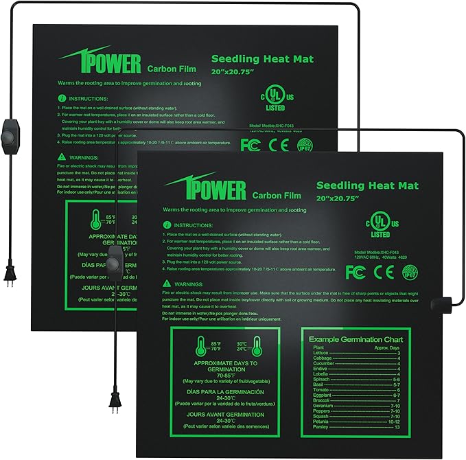 iPower 2 Pack 20" x 20.75" Seeding Heat Mat Adjustable Temperature Waterproof Durable Hydroponic Plant Heating Pad for Germination Starting