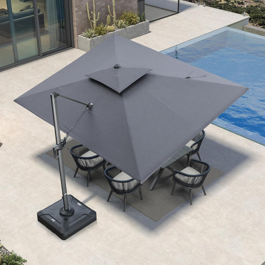 PURPLE LEAF Patio Umbrella 9' X 12' Cantilever Outdoor Double Top Large Rectangle Umbrella Heavy Duty 360° Rotation Offset Hanging Umbrella for Garden Deck Pool Backyard Cast Slate
