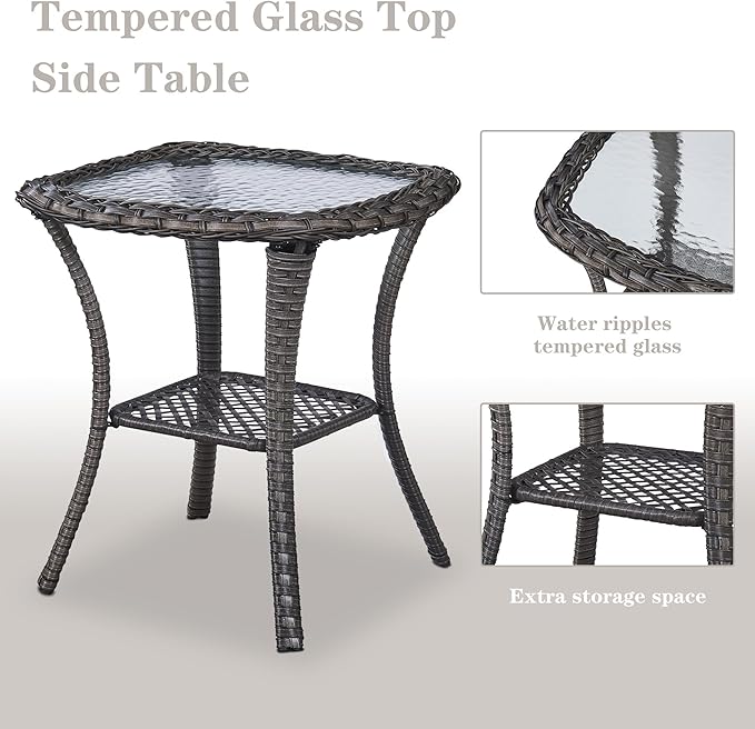 Outdoor Swivel Rcoker Patio Chair - 3 Pieces Wicker Swivel Glider Chairs with Side Table, Patio Furniture Set for Porch Deck Balcony Garden