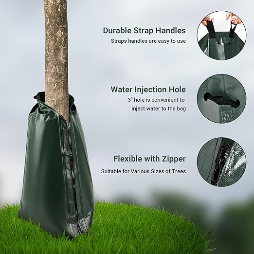 Tree Watering Bags 20 Gallon, Slow Release Gator Bags for Trees, Durable PVC Tree Drip Irrigation Bags with Heavy Duty Zipper, Deep Root Targeting - 10 Pack