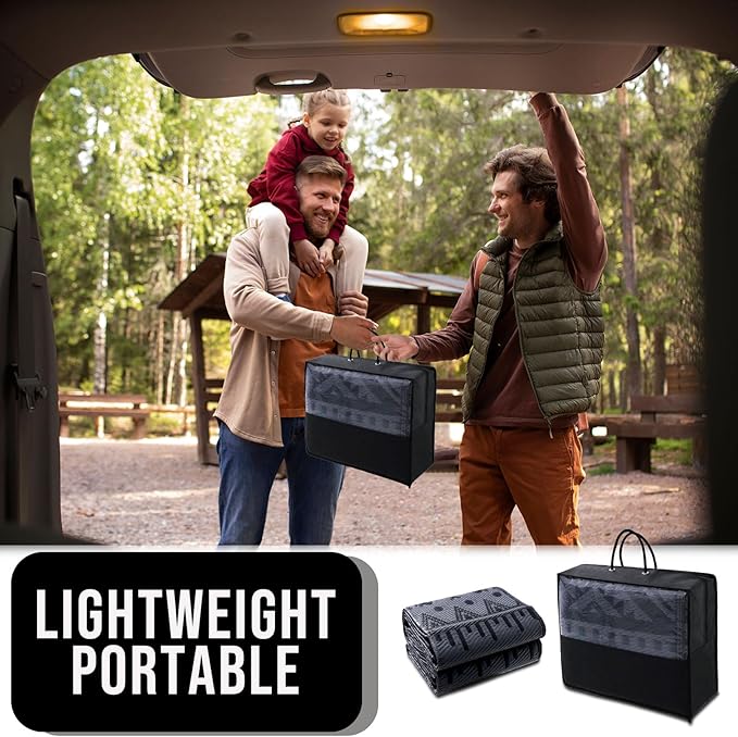 OLANLY Outdoor Rug Waterproof 5x8 ft, Reversible Outdoor Plastic Straw Rug, Boho Patio Rug, Indoor Outdoor Carpet, RV Mat Outside for Patio, Camp, Picnic, Balcony, Deck, Backyard, Black & Grey