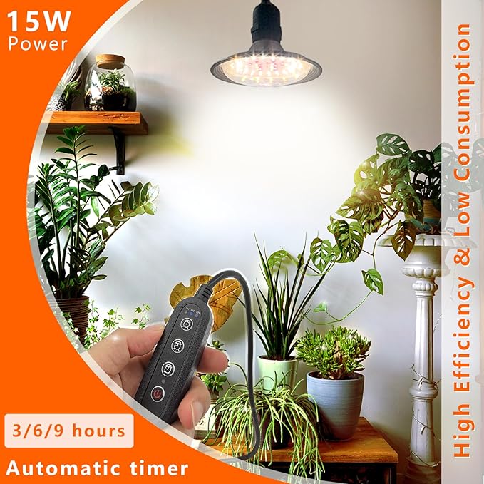 Grow Light Bulbs Indoor Plants Lights Adjustable Cord,Timer, Full Spectrum Plant Growing Lamp for Seedling,Greenhouse,Seedlings (1 Light (14.7ft))