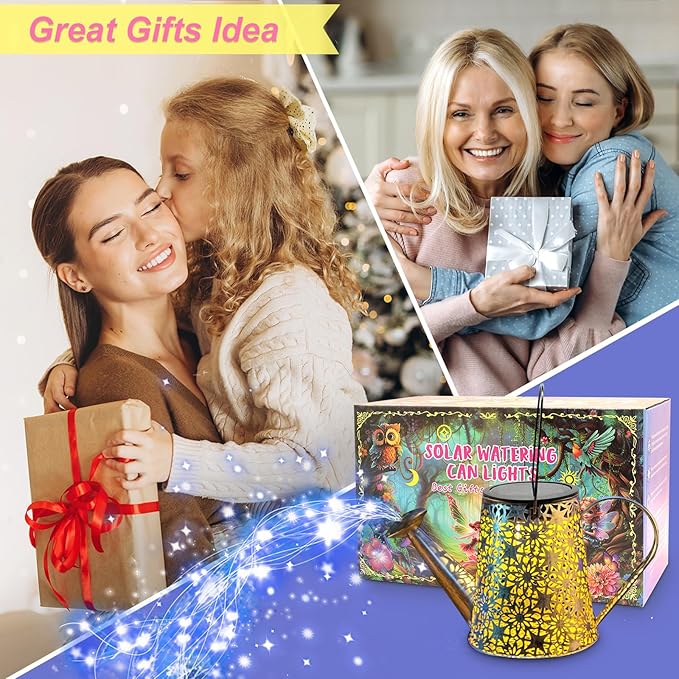 Solar Watering Can Lights,Large Retro Metal Hanging Solar Lights Outdoor Waterproof, Gardening Mother's Day Gifts for Mom Grandma Women Birthday, Garden Decor Yard Light Outside for Porch Patio