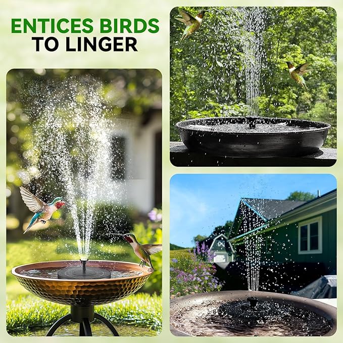 Solar Bird Bath Fountain Pump, Upgrade Solar Powered Water Fountain for Bird Bath Solar Fountain with 8 Nozzles, Small Solar Fountain, Solar Water Birdbath Fountain for Outdoors-2.5W