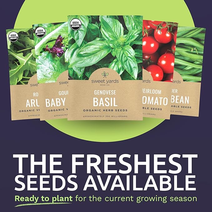 Organic Seeds Essential Variety Pack - 10 Individual Packs - 2025 Season - Summer Squash, Cherry Tomatoes, Arugula, Broccoli and More! for Indoor & Outdoor Planting (Non-GMO, Certified Organic)