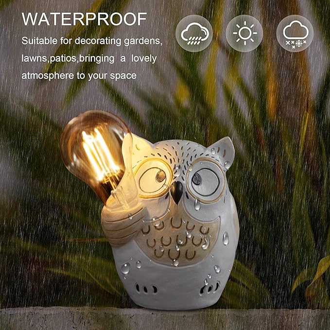 pearlstar Owl Garden Outdoor Statue, Solar Figurines Bulb LED Lights, Outdoor Garden Lawn Decorations for Porch Patio Yard Lawn, Unique Gifts for Friends and Family