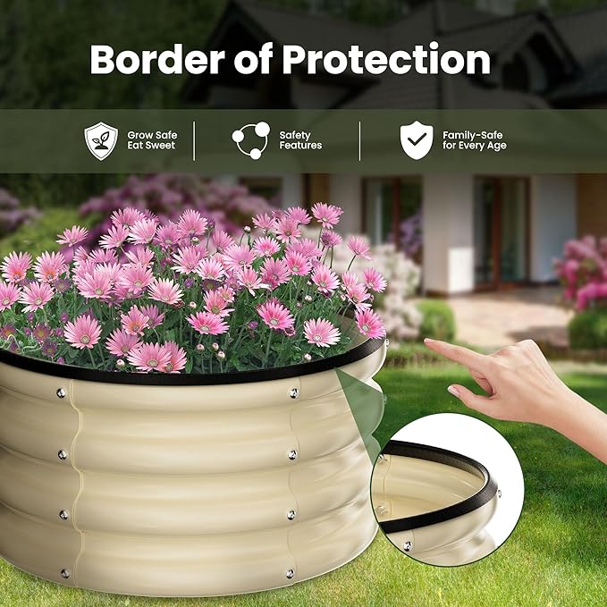 ZXZYHFTY Round Galvanized Raised Garden Bed kit,White Outdoor Garden Raised Planter Box, Round Large Metal Raised Garden Beds for Vegetable 2 * 2 * 1ft 3 Pcs