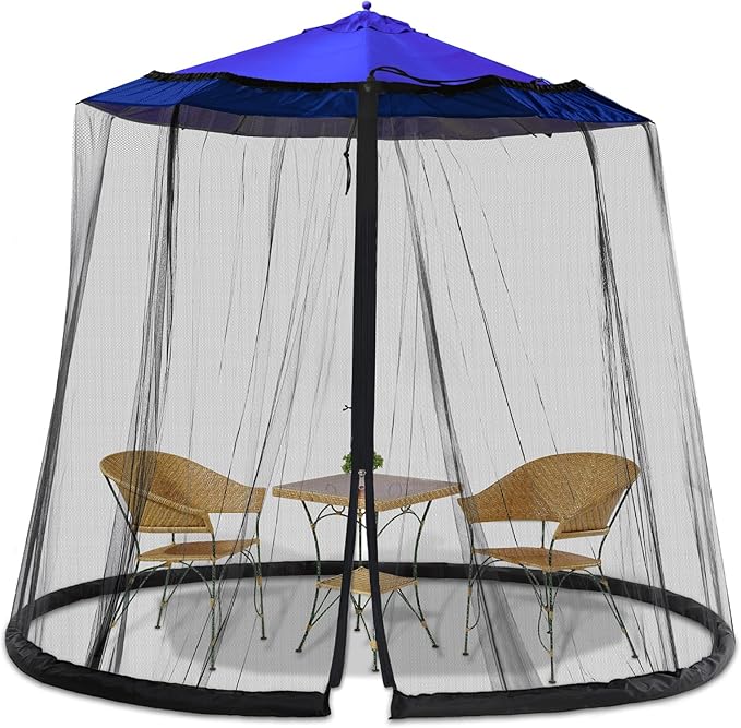 7.5-10FT Patio Mosquito Netting - Mosquito net for Patio Garden and Outdoor Umbrellas with Adjustable Elastic Cord and Zipper Umbrella net