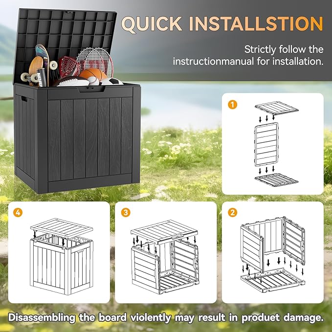 KAMABOKO Deck Box, 32 Gallon Resin Indoor and Outdoor Storage Boxes Waterproof for Garden Tools, Pool Accessories Storage Bench, Patio Furniture and Cushions with Lockable Lid, Black