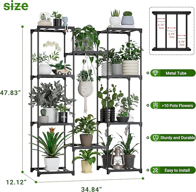 Tall Plant Stand Indoor Metal Plant Shelf Outdoor Tiered Plant Rack for Multiple Plants 4 Tiers 10 Pots Ladder Plant Holder Plant Table for Plant Pots Boho Home Decor for Gardening Gifts