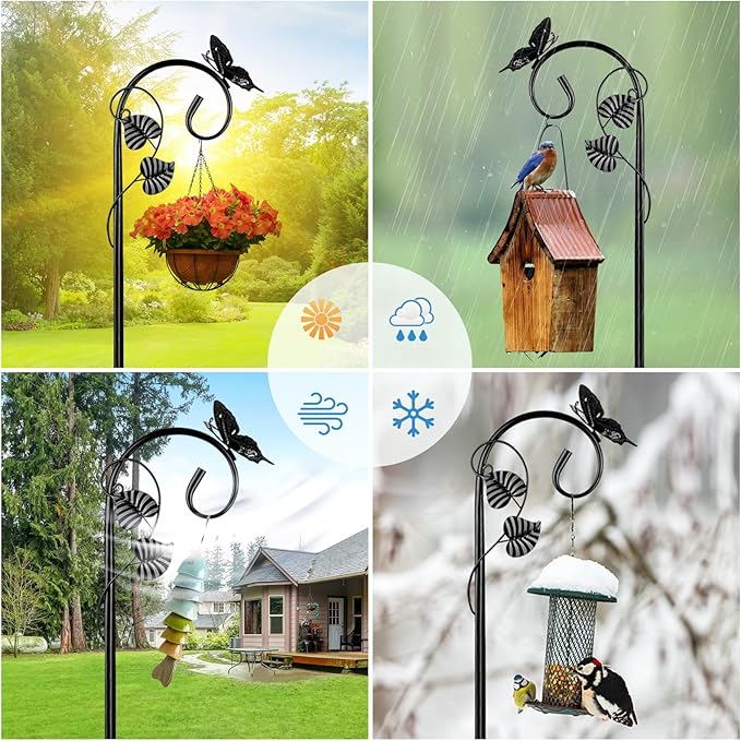 Shepherds Hooks for Outdoor Hummingbird Bird Feeder Pole Hanger 49 Inches with 5 Prongs Base Stainless Metal Adjustable Garden Hanging Holder Weddings Garden Decor Butterfly 2-Pack