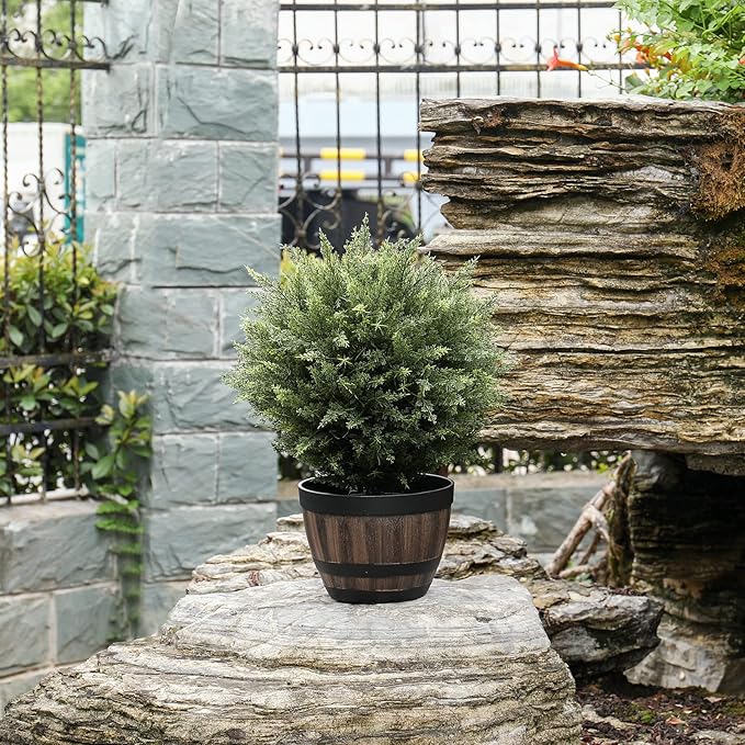 21” Artificial Cedar Outdoor Artificial Shrub Sunlight Resistant Leafy Potted Plant for Indoor Porch of Home and Office Artificial Outdoor Tree 2 Pieces a Set Topiary Trees