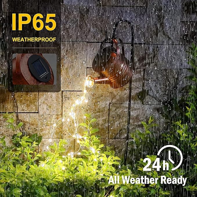 Watering Can LED String Lights - Stars Solar Shower Garden Lamp Decoration Waterproof Fairy Solar Light Ornament Copper Wire Bee Day Outdoors Hanging String Lamps Lawn Path(with Bracket)