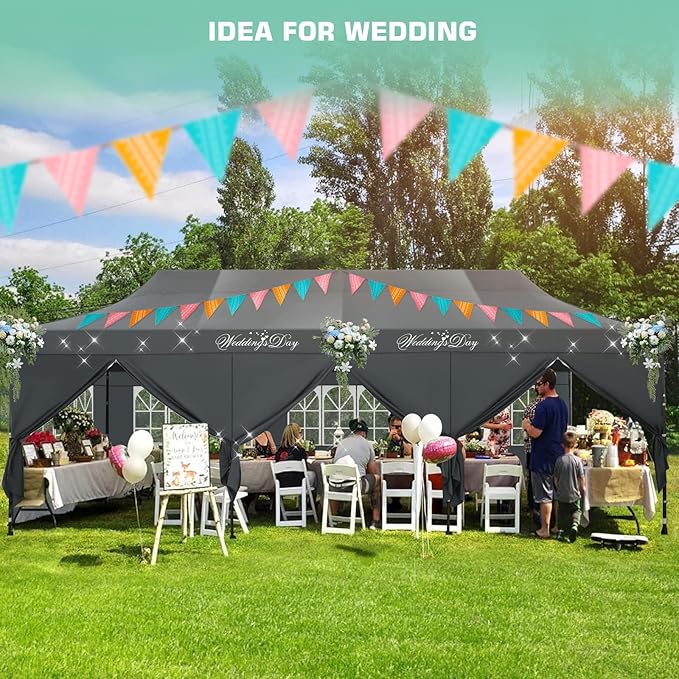 COBIZI 10x30 Pop Up Canopy Tent Heavy Duty with 8 Removable Sidewalls, Commercial Portable Tents for Parties Ez Up Canopy All-Weather Windproof & Waterproof and UPF 80+ Wedding Tent Sun Shelter