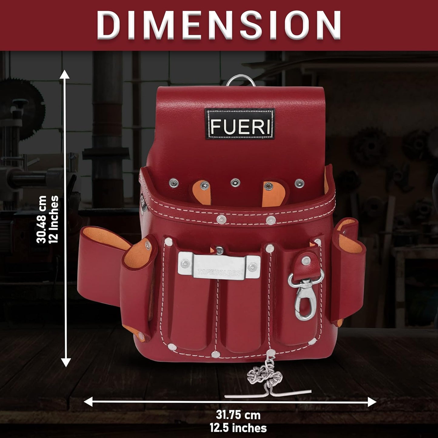 FUERI Leather Tool Pouches Carpenter Electrician Belt Bags Organizer 4 Pocket Professional Heavy Duty Pouch for Construction Framing