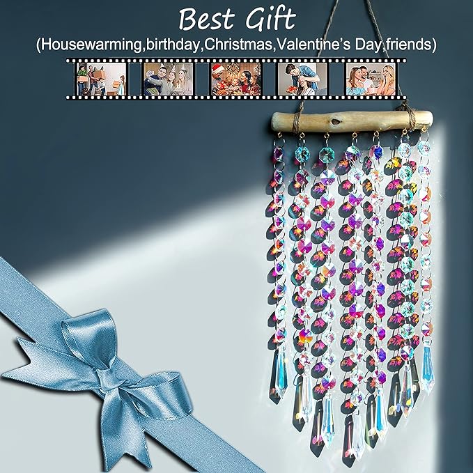 Hanging Crystal Prism Suncatcher Ornament Crystal Wind Chimes Colorful Glass Beads Chain Pendant Decorative