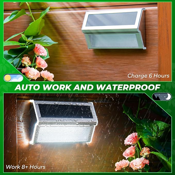 JSOT Solar Step Stair Lights Outdoor Yard Decor 8 Pack, 9LED Deck Lighting for Outside Solar Powered - IP55 Waterproof, Solar Garden Light Decor for Fence, Backyard, Front Porch Step, Wall, Patio