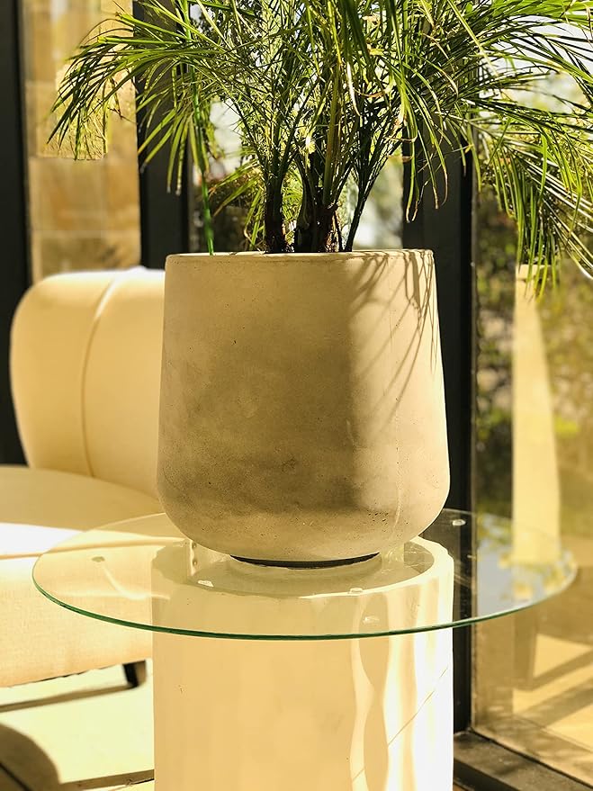 Kante 11.6" Dia Round Concrete Planter, Outdoor Indoor Large Plant Pots Containers with Drainage Hole and Rubber Plug for Home Garden Patio, Natural Concrete