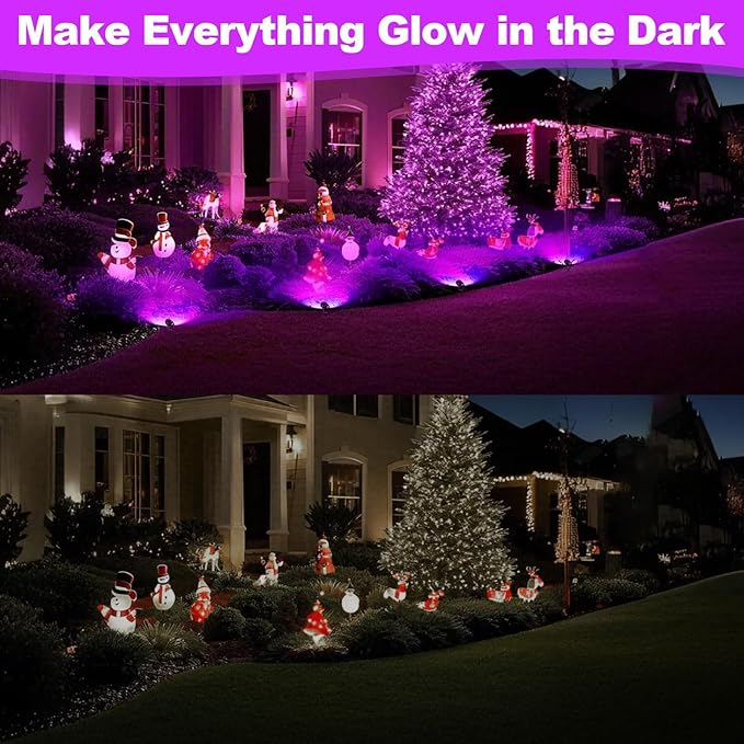 Christmas Spotlight Outdoor Black Light Spotlight, 12W Purple Spot Lights Waterproof Landscape Light Plug in Black Lights for Glow Party Fence Christmas Decorations Yard Garden Stage Decor, 1 Pack