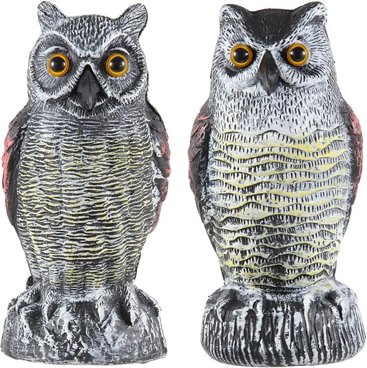 Hedoc 2 Pack Fake Owl Decoys to Scare Birds Away from Gardens and Rooftops, Great Horned Owl Bird Deterrents, Nature Scarecrow Plastic Owls Pest Repellent, Owl Statue for Garden Decor, Yard Decoration