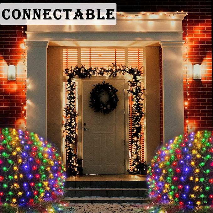 Colorful Christmas Net Lights Outdoor 8 Modes, 21ft x 5ft Waterproof Mesh Lights Giant 360 LED Net Lights Mulitcolored Fairy String Christmas Lights Connectable for Bushes Tree Garden Home Party