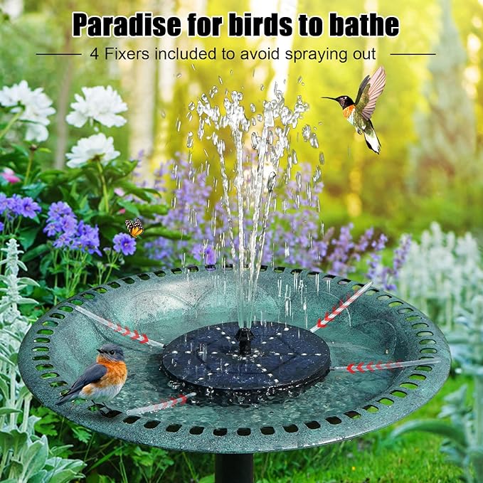 Solar Bird Bath Fountains Upgraded, 4W Solar Powered Water Fountain Pump with 7 Nozzles & 4 Fixers, 4000 Battery, 7 Colors LED Light for Garden, Pond, Pool, Fish Tank, and Outdoor
