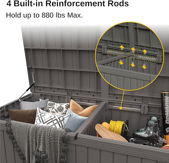 EAST OAK Outdoor Storage Box, 150 Gallon Deck Box, Large Resin Storage Bin for Patio Cushions, Gardening Tools, Lockable, Waterproof and UV Resistant, Grey