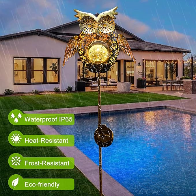 Go2garden Solar Lights Outdoor Owl Garden Gifts Women Metal Stakes Lights for Lawn Ornaments, Yard Art, Pathway, Patio Decorations,Birthday Mothers' Day Gift for Mom Dad Grandma (Bronze)