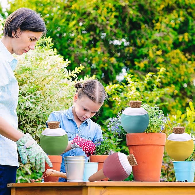 4PCS Plant Watering Globes, Large Terracotta Automatic Watering Stake Devices with Wooden Stopper for Pots, Planters, Indoor, Outdoor