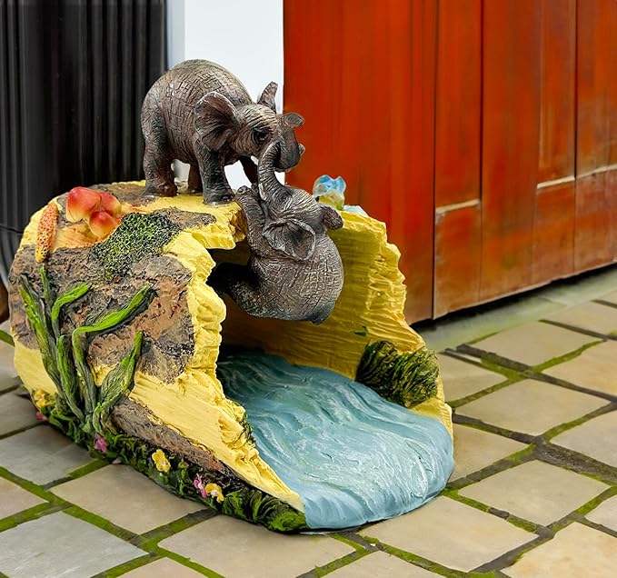 Teaeeno Twin Elephants Decor Gutter Downspout Extension Decorative,Animal Statue Outdoor Decor,3"×4" Rain Gutter Downspout Splash Block,Garden Splash Block Outdoor Sculpture,Rain Downspout Diverter