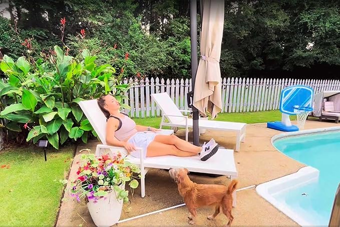 PURPLE LEAF Outdoor Chaise Lounge Adjustable Sunbathing Recliner with Armrest Cream 2 Sets