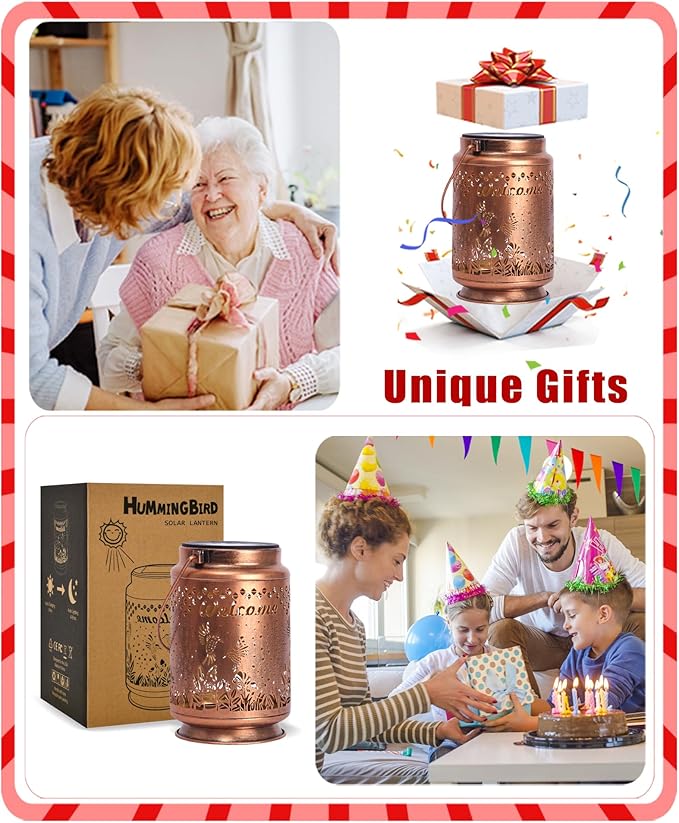 Nacome Bird Solar Lantern for Garden Decor: Waterproof Hanging Metal Decoration with LED Lights for Yard Lawn Porch Patio Landscape Pathway – Birthday Gifts for Mom Grandma Women